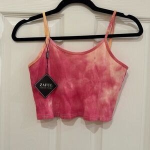 Pink and Yellow Tie-Dye Cropped Ribbed Cami